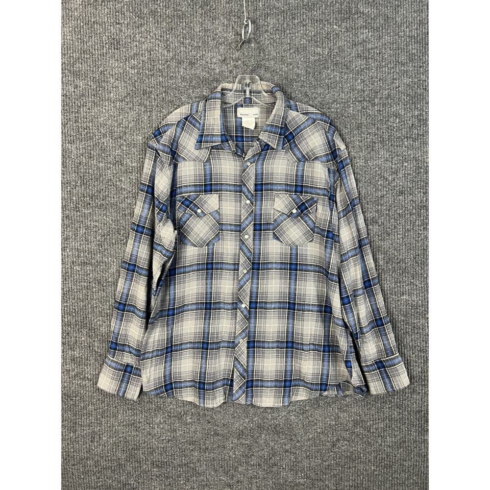 Wrangler Wrancher Shirt Mens 2X Pearl Snap Button Up Western Gray Plaid Cowboy